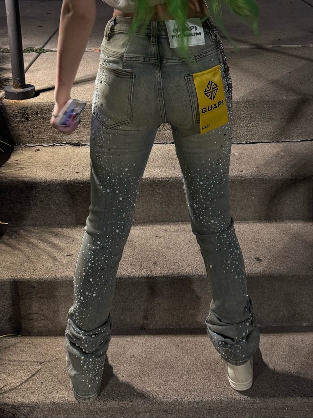 Guapi limited edition vintage olive pearls denim jeans. - Picture 6 of 7